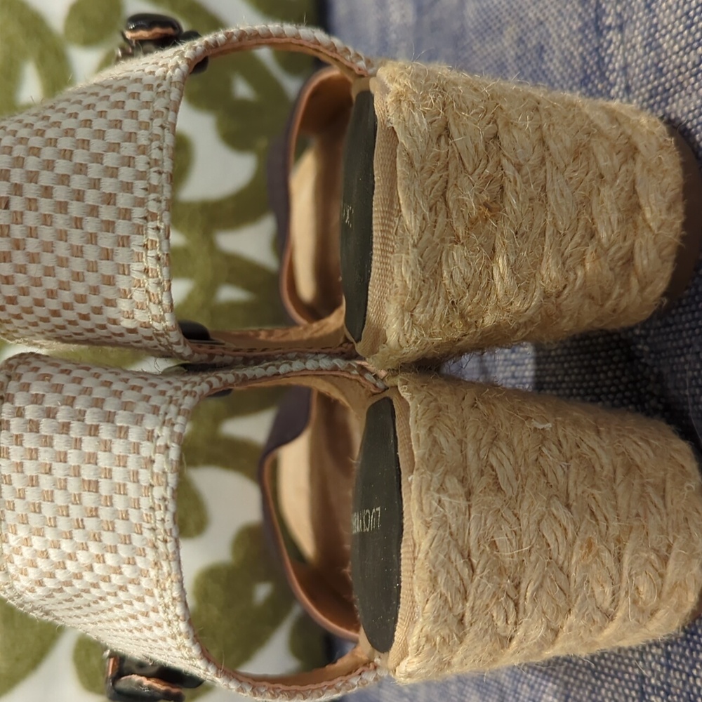 Lucky Brand “Kyndra” black and beige wedge heel sandals, size 7.5 NWOT - Picture 4 of 12